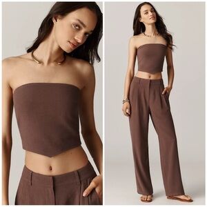NWT Anthropologie 4th & Reckless Macie Linen-Blend Strapless Crop Top sz S brown